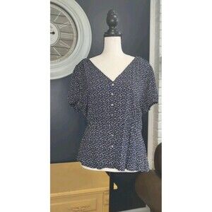 J. Crew Button Up Peplum Top Women's 8-Medium Short Sleeve Blue Star Print
